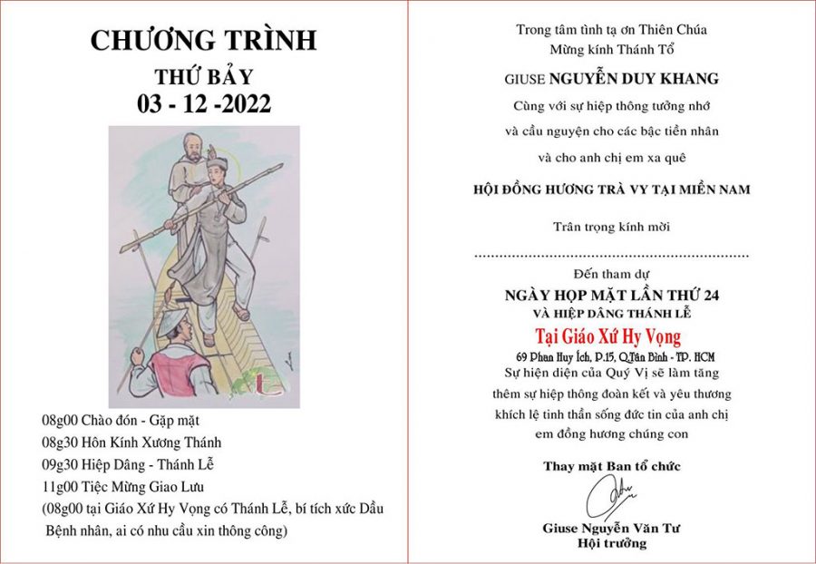 Đồng hương Trà Vy lễ kính thánh tử đạo Giuse NGuyễn Duy Khang 3-12-2022